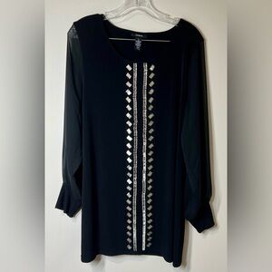 Alfani Black Embellished Tunic, Large
